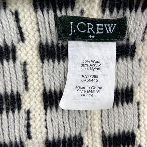 J Crew Black and White Geometric Print Infinity Scarf Wool Blend Knit Black - Picture 3 of 3